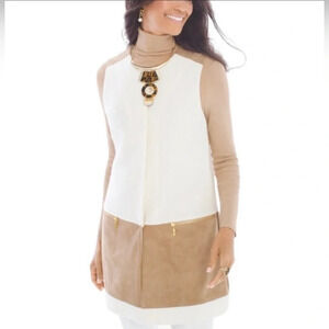 Chico’s Women’s Wool Faux Suede Duster Vest Classic Chic Creme/Tan Size 1/Med